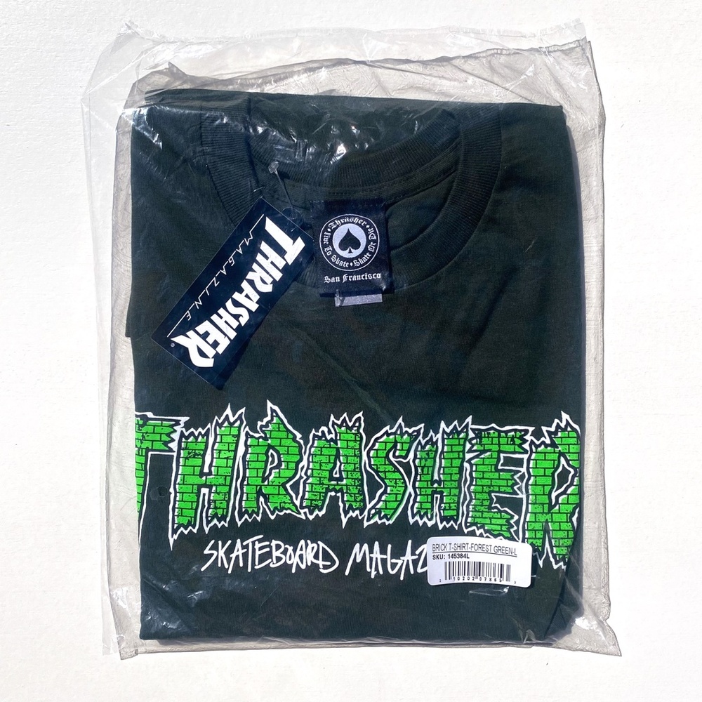 "THRASHER SKATEBOARD MAGAZINE" Brick T - New With Tags - Forest Green